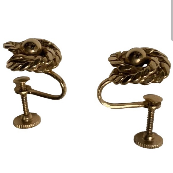 EARRINGS Gold Tone Rope Coiled Love Knot Earrings, Twist on, Vintage Jewelry - Picture 3 of 6